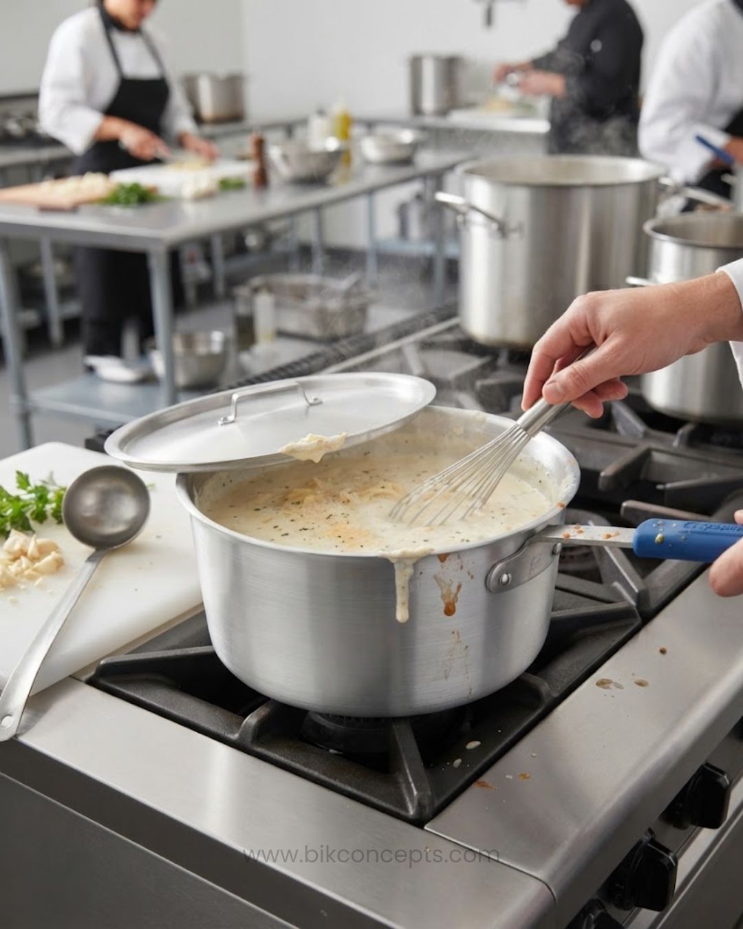 Commercial Aluminum Tapered Sauce Pan with Lid, Heavy Duty Saucepan with Blue Silicone Grip, Restaurant Quality Aluminum Sauce Pot 7 Qt, Hotel Kitchen Cookware 5.5 Qt Saucepan, Catering Service Tapered Sauce Pan 3.75 Qt, Induction Base Aluminum Saucepan, Ergonomic Handle Commercial Sauce Pot, Heavy Gauge Aluminum Saucepan Set