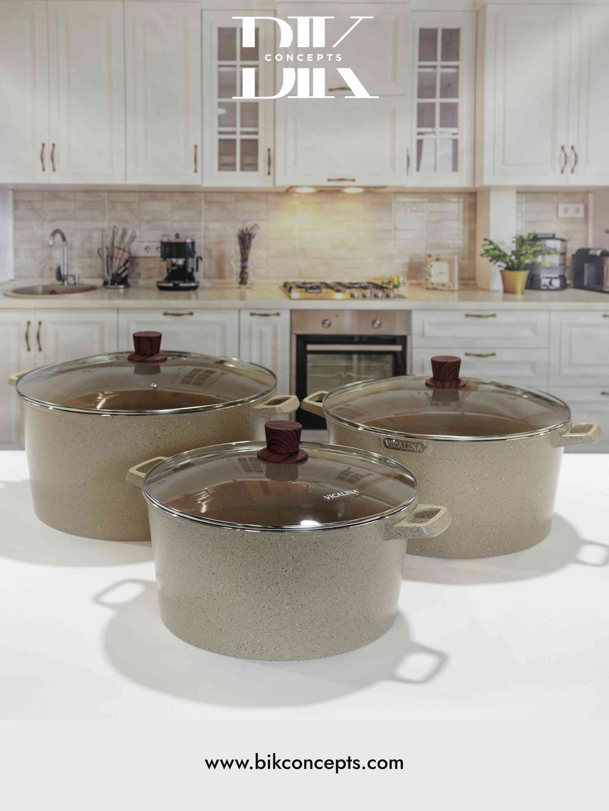 Sandstone Speckle Casserole Set – 6-Pc Heavy Duty Aluminum Cookware