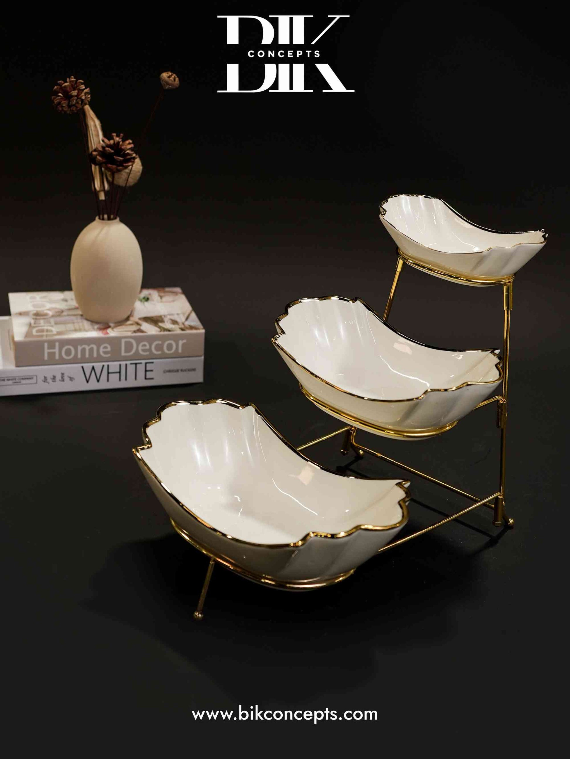 Scalloped tiered stand, 3 tier porcelain bowl set