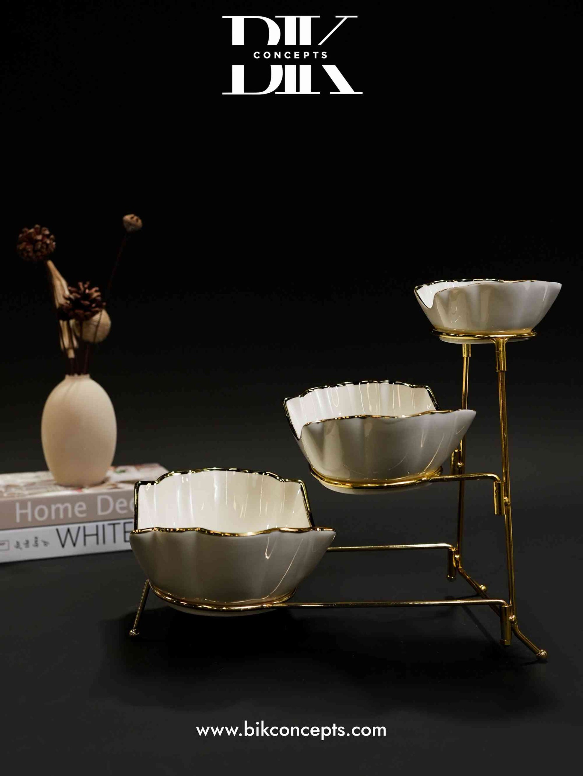 elegant wedding food stand, designer porcelain server, 3 tier porcelain bowl set