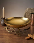 premium gold textured serving bowl, opulent gold fruit bowl centerpiece, antiqued gold branch leaf stand bowl, luxury 11 inch metal serving dish, pressed texture gold decorative bowl, bik concepts premium serving bowl, elegant nature inspired table centerpiece, high end luxury metal serveware, deep warm gold finish dining bowl, unique organic branch pedestal bowl, luxury host housewarming gift dish, tarnish resistant metal fruit platter, artistic textured gold display bowl