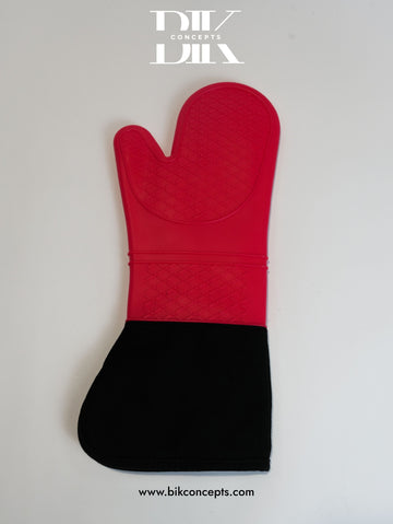 Waterproof Silicone Oven Mitt Pair (Red/Black) – High Heat & Steam Resistant