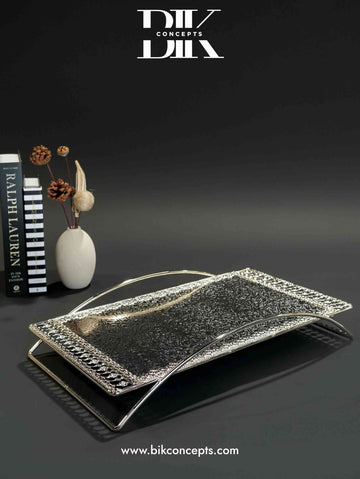 Silver arch tray, modern serving tray, luxury stainless steel server, geometric decorative tray, silver mirror finish tray, architectural centerpiece, designer host gift, 18 inch silver tray.