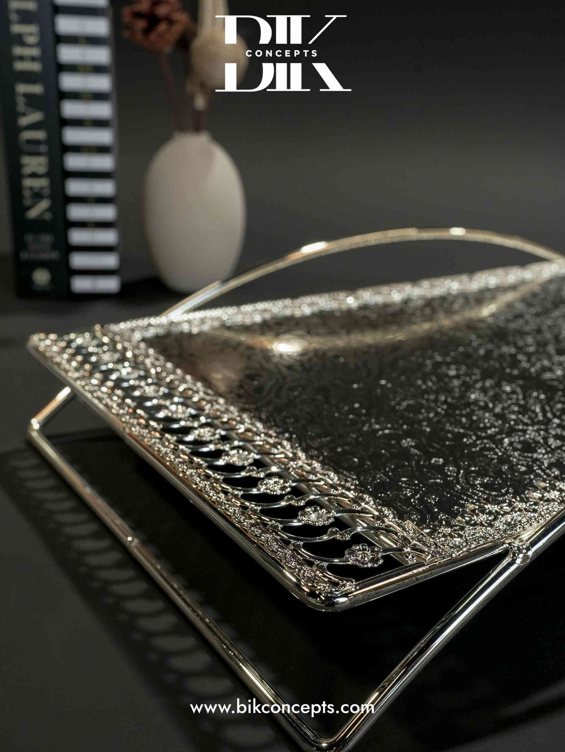 Silver arch tray, modern serving tray, luxury stainless steel server, geometric decorative tray, silver mirror finish tray, architectural centerpiece, designer host gift, 18 inch silver tray.