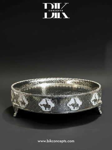 Silver elephant platter, pedestal serving tray, luxury stainless steel platter, royal elephant decor, large silver centerpiece, ethnic serving tray, wedding buffet platter, designer Indian tableware