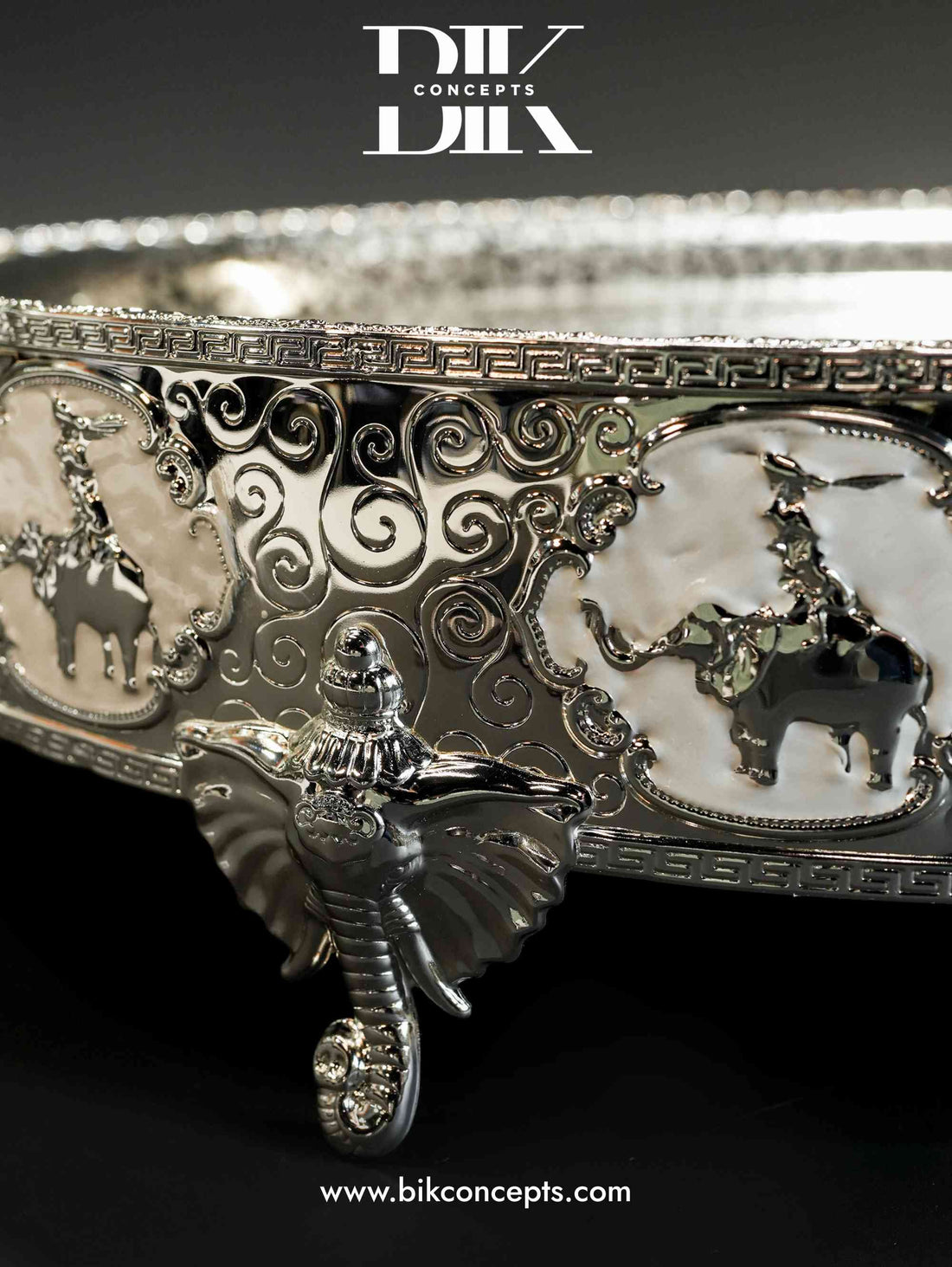 Silver elephant platter, pedestal serving tray, luxury stainless steel platter, royal elephant decor, large silver centerpiece, ethnic serving tray, wedding buffet platter, designer Indian tableware