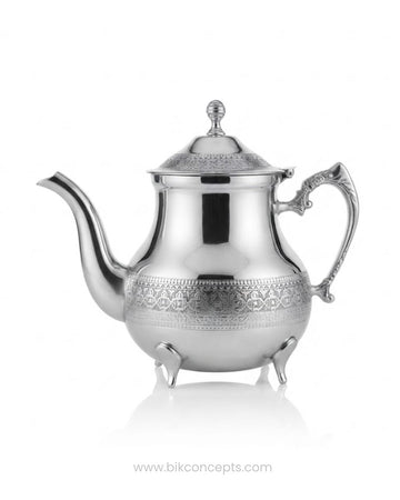 Silver Stainless Steel Tea Kettle, Moroccan Style Teapot with Engraved Pattern, Luxury Beverage Pot for Hotel Catering, High End Stainless Steel Teapot with Feet, Decorative Silver Tea Server Medium Large, Gooseneck Spout Stainless Steel Kettle, Luxury Afternoon Tea Pot, Commercial Catering Tea Server, Polished Silver Teapot with Hinged Lid, Traditional Metal Tea Kettle 1.7L 1.4L