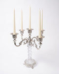 An ornate five-arm silver candelabra with a clear cut-glass pedestal base, holding five cream-colored taper candles, photographed against a plain white background.
Silver 5 Candle Stand, 5 Arm Candelabra Centerpiece, Glass and Metal Candle Holder, Wedding Table Candelabra Wholesale, VIP Dinner Party Candle Stand, High End Catering Table Centerpiece, Taper Candle Candelabra Silver, Vintage Silver Table Candle Holder, 11 Inch Candelabra Centerpiece, Luxury Event Decor Candle Stand