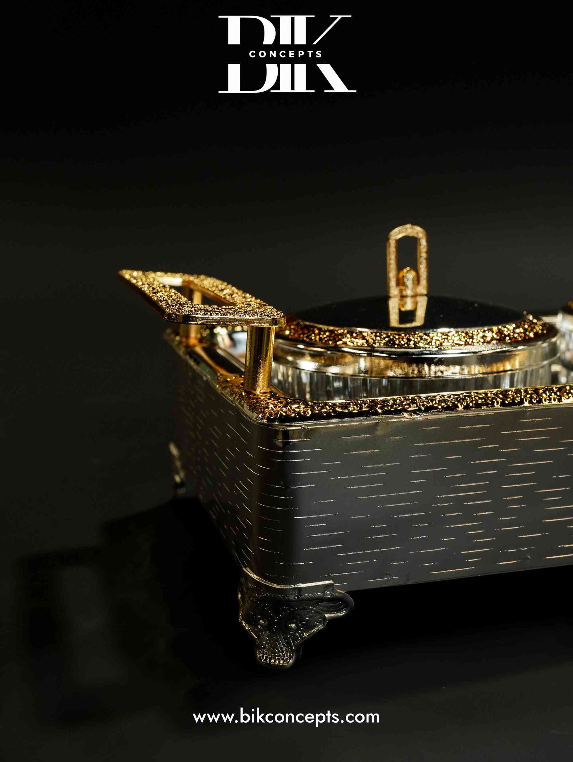 Silver and gold serving tray, triple snack server, luxury dry fruit tray