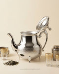 Silver Stainless Steel Tea Kettle, Moroccan Style Teapot with Engraved Pattern, Luxury Beverage Pot for Hotel Catering, High End Stainless Steel Teapot with Feet, Decorative Silver Tea Server Medium Large, Gooseneck Spout Stainless Steel Kettle, Luxury Afternoon Tea Pot, Commercial Catering Tea Server, Polished Silver Teapot with Hinged Lid, Traditional Metal Tea Kettle 1.7L 1.4L