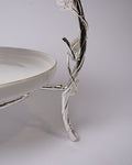 Silver 2 Tier Serving Platter, Luxury Two Tiered Dessert Stand, High End Catering Appetizer Stand, Porcelain and Silver Hi Tea Stand, Botanical Bird Afternoon Tea Platter, Footed 2 Tier Food Server, Upscale Wedding Dessert Display, Luxury Afternoon Tea Stand, Silver Metal Tiered Serving Stand, Designer Buffet Serving Tray, High Tea Tiered Cake Stand
