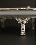 Silver Oval Serving Tray, Luxury Porcelain Serving Platter, High End Catering Food Platter, Decorative White and Silver Tray, Floral Bird Metal Serving Tray, Footed Decorative Food Tray, Upscale Event Hors d'Oeuvres Platter, Luxury Wedding Appetizer Tray, Designer Coffee Table Tray, Silver Metal Handles Serving Dish, Fine Porcelain Oval Platter