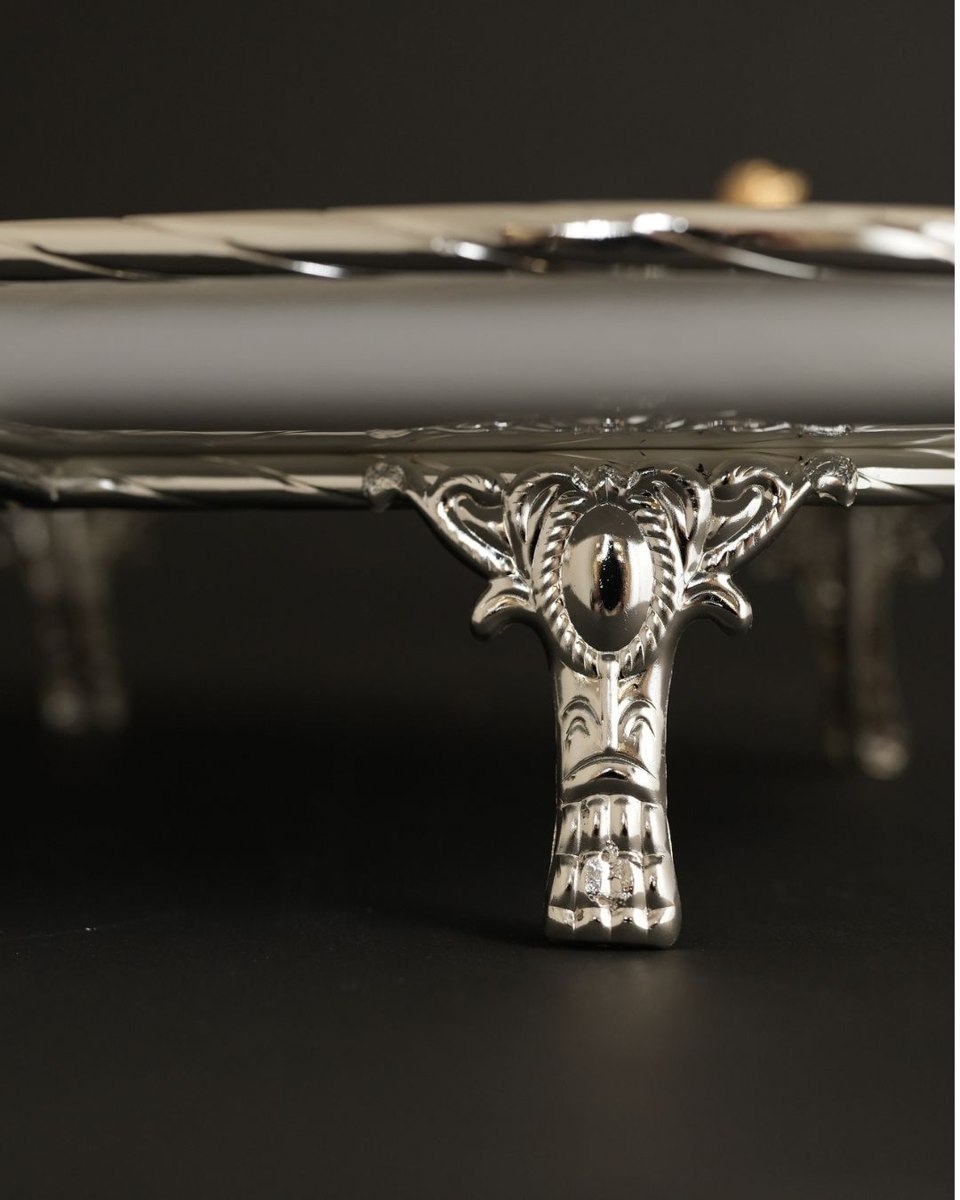 Silver Oval Serving Tray, Luxury Porcelain Serving Platter, High End Catering Food Platter, Decorative White and Silver Tray, Floral Bird Metal Serving Tray, Footed Decorative Food Tray, Upscale Event Hors d'Oeuvres Platter, Luxury Wedding Appetizer Tray, Designer Coffee Table Tray, Silver Metal Handles Serving Dish, Fine Porcelain Oval Platter