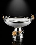 Silver Porcelain Pedestal Bowl, Luxury Decorative Fruit Bowl, High End Catering Centerpiece Bowl, Floral Bird Metal Serving Dish, White and Silver Decorative Bowl, Upscale Event Buffet Tableware, Luxury Wedding Centerpiece Bowl, Fine Porcelain Footed Bowl, Designer Tabletop Decor