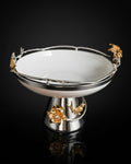 Silver Porcelain Pedestal Bowl, Luxury Decorative Fruit Bowl, High End Catering Centerpiece Bowl, Floral Bird Metal Serving Dish, White and Silver Decorative Bowl, Upscale Event Buffet Tableware, Luxury Wedding Centerpiece Bowl, Fine Porcelain Footed Bowl, Designer Tabletop Decor