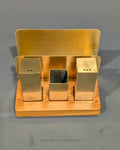 Brushed Gold Seasoning Set with Napkin Holder, Stainless Steel Salt Pepper Shaker Napkin Organizer, Commercial Hotel Tabletop Caddy Set, Luxury Catering Salt and Pepper Set with Tissue Holder, Gold Tabletop Condiment Caddy with Wooden Base, Modern Hotel Restaurant Table Organizer, Gold Spice Shaker Set with Toothpick Holder, Compact Tabletop Caddy 5.5 x 3.8 Inch, Decorative Gold Stainless Steel Condiment Holder, Multi-Function Dining Table Seasoning Set