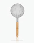 mesh spider strainer, stainless steel skimmer, wooden handle kitchen strainer, wire pasta colander, deep fry skimmer spoon, noodle strainer, professional kitchen tools, heat resistant skimmer.