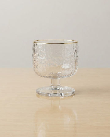 Textured Glass Dessert Bowls, 5.5 oz Ice Cream Cups Set of 6, Footed Sundae Dishes, Gold Rim Parfait Glasses, Hammered Glass Dessert Cups, Mini Trifle Dishes for Catering, Commercial Catering Glassware USA, Clear Footed Sorbet Cups, Vintage Style Ripple Sundae Glass, Heavy Duty Mini Dessert Glasses