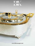 Two-tone snack tray, luxury quad server, 4 section dry fruit tray, silver and gold nut server, decorative rectangle serving tray