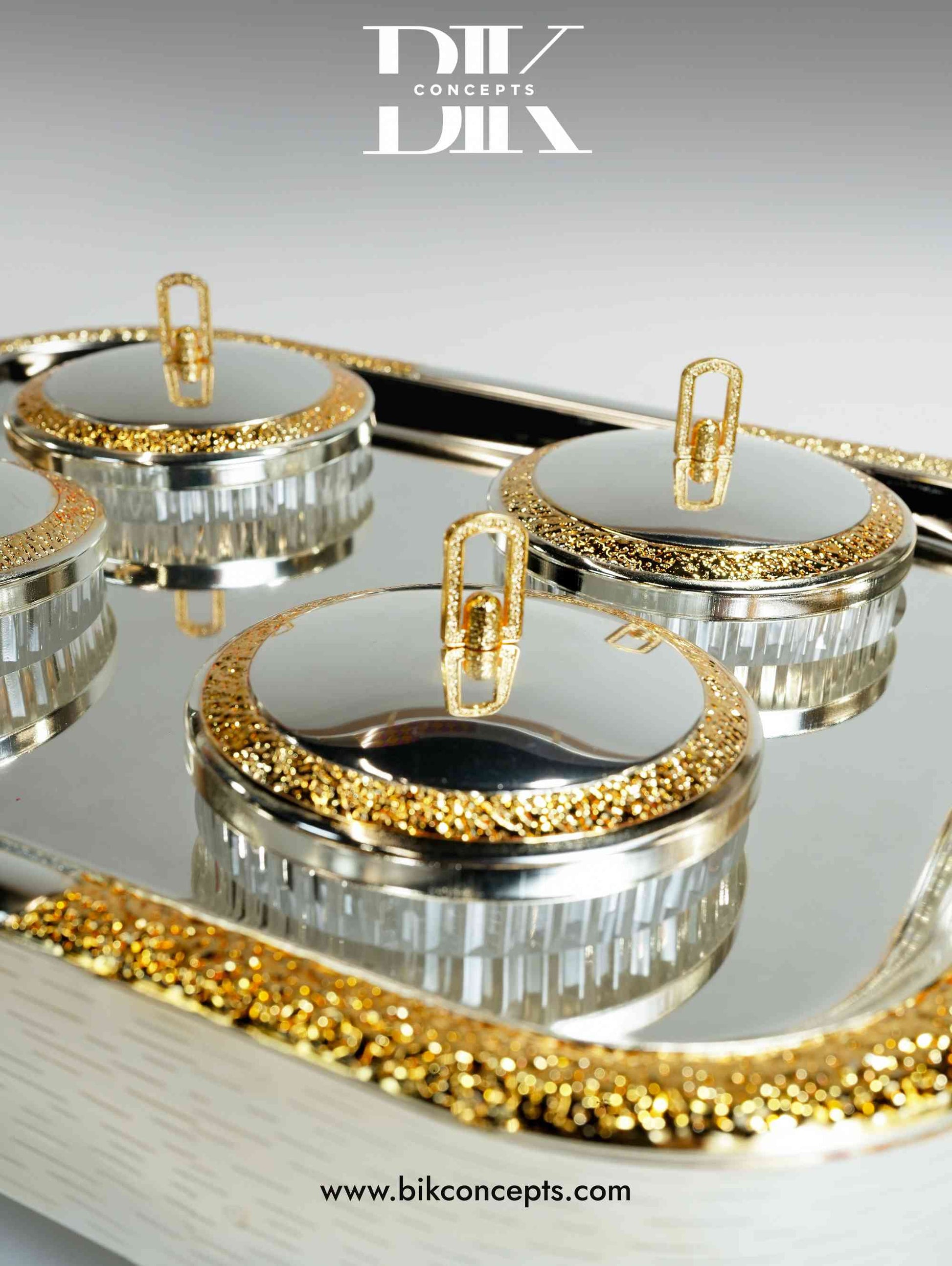 mirrored snack dish, elegant wedding tableware, 4 jar candy set