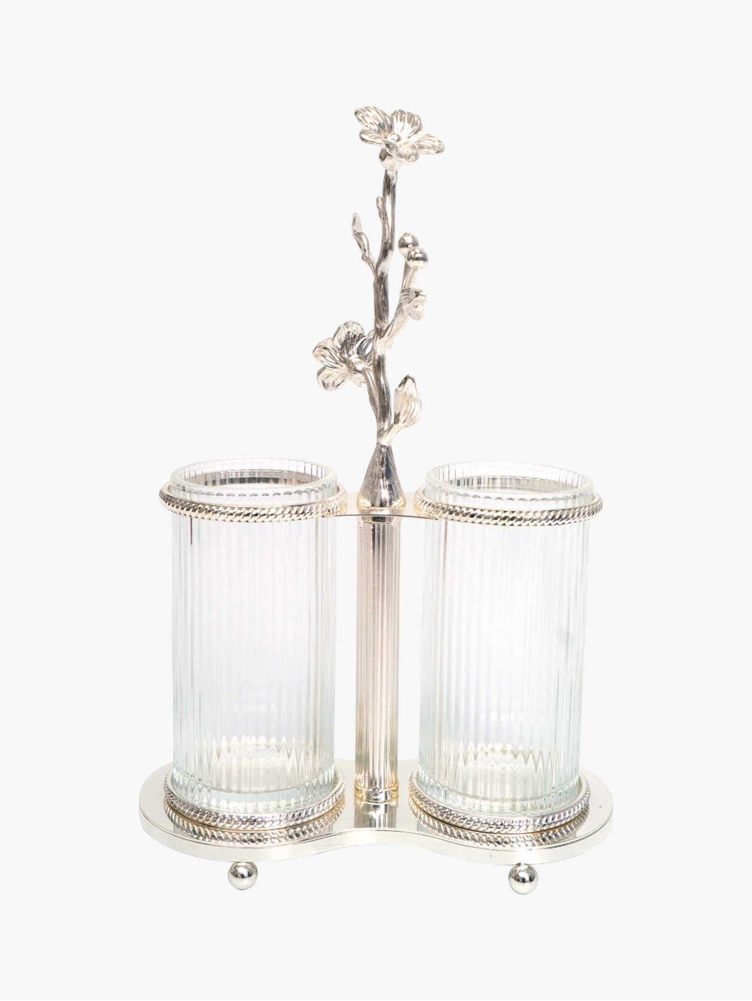 Stainless steel silver floral cutlery organizer with two sections