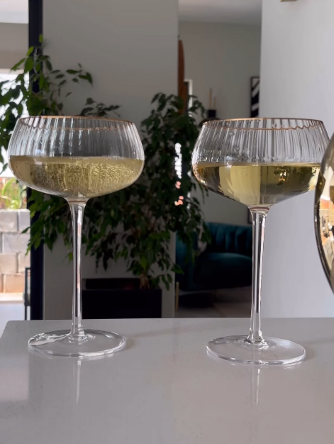 Ribbed Champagne Coupe Glass – Luxury Glassware Set | Set of 6