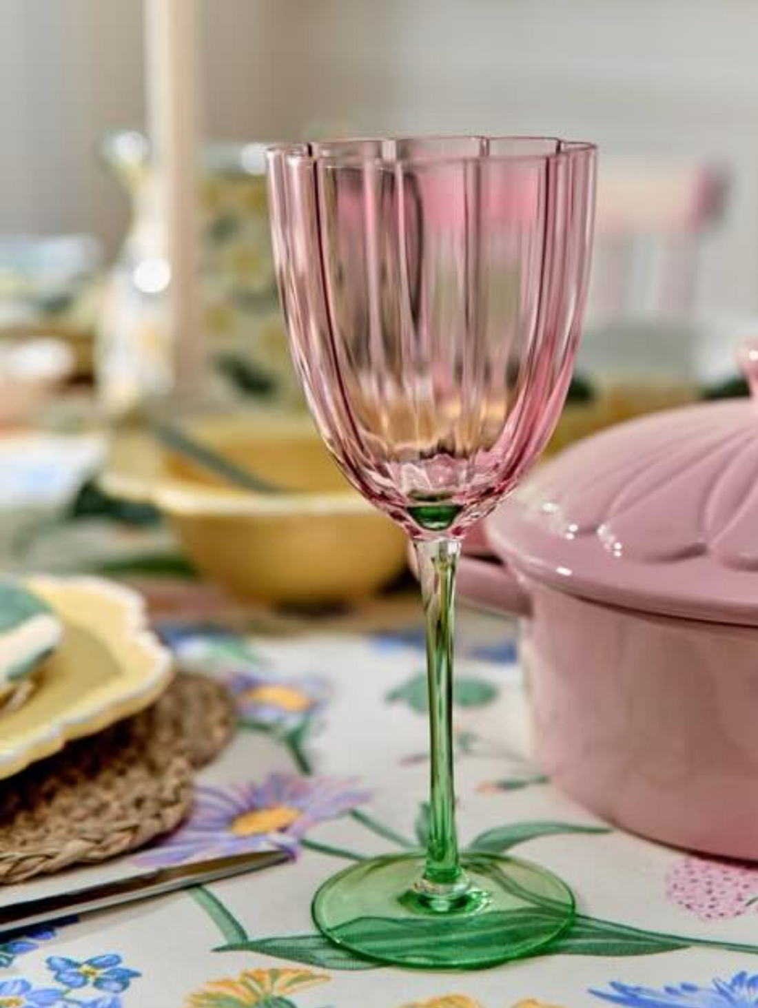 Vintage Scalloped Wine Glasses | Floral Pink | Set of 6