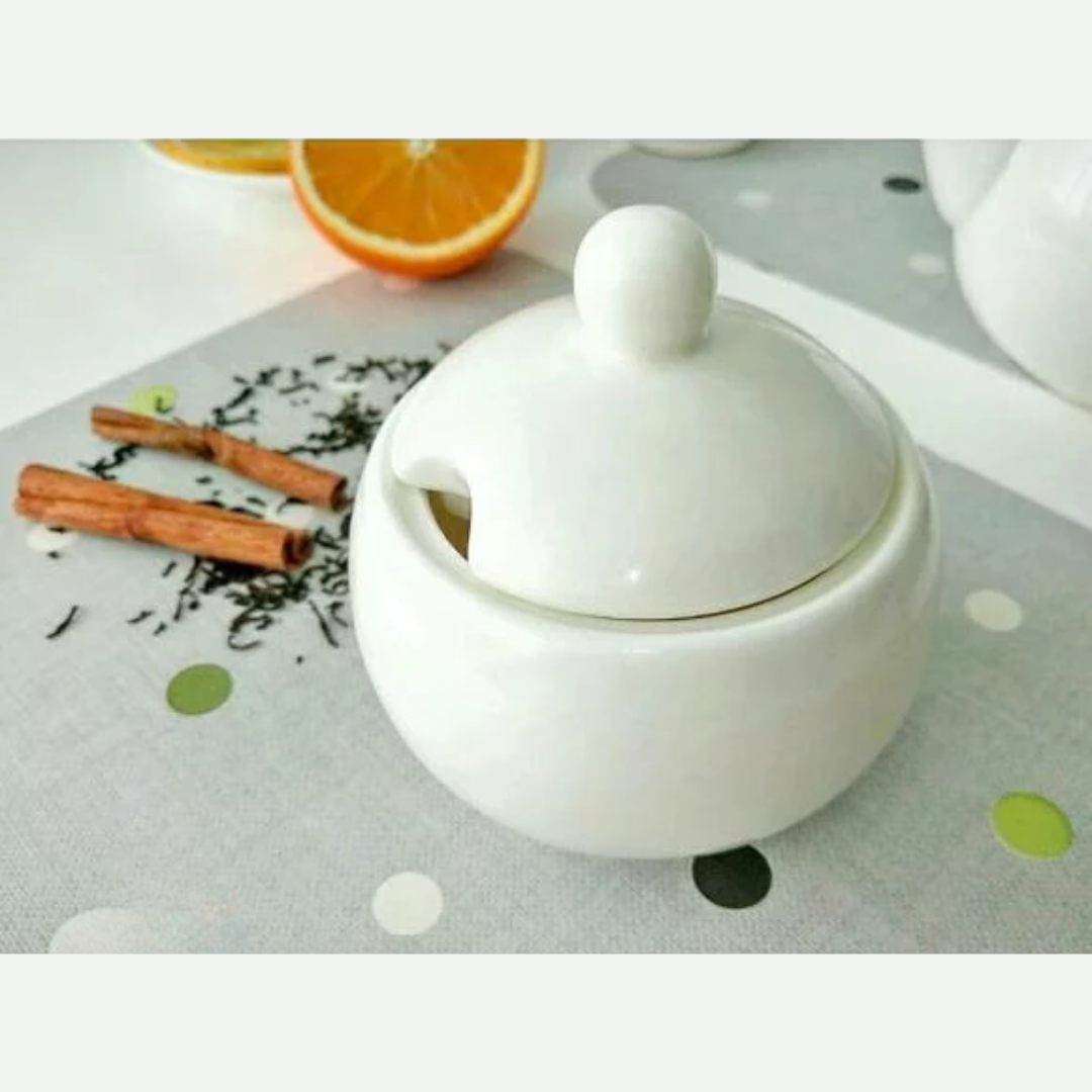 Fine Porcelain Sugar Bowls with Lids White