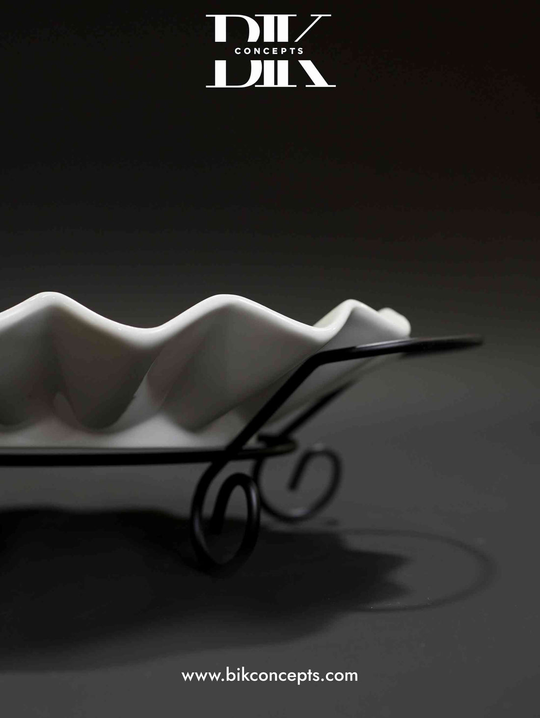 White wavy serving bowl, porcelain bowl on stand, luxury main course server, 