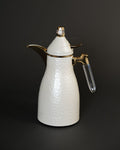 White Hammered Steel Coffee Thermos, 1 Liter Thermal Coffee Carafe, Pink Glass Vacuum Flask, Luxury Catering Coffee Dispenser, Decorative White and Gold Tea Carafe, Dallah Style Coffee Server, Insulated Beverage Carafe for Weddings, Thermal Flask for Catering Events, High End Hot Water Thermos USA, White Vacuum Insulated Pitcher