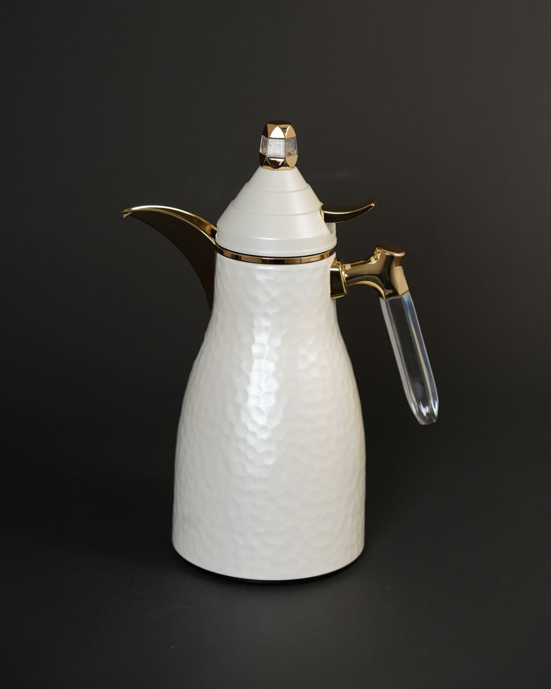 White Hammered Steel Coffee Thermos, 1 Liter Thermal Coffee Carafe, Pink Glass Vacuum Flask, Luxury Catering Coffee Dispenser, Decorative White and Gold Tea Carafe, Dallah Style Coffee Server, Insulated Beverage Carafe for Weddings, Thermal Flask for Catering Events, High End Hot Water Thermos USA, White Vacuum Insulated Pitcher