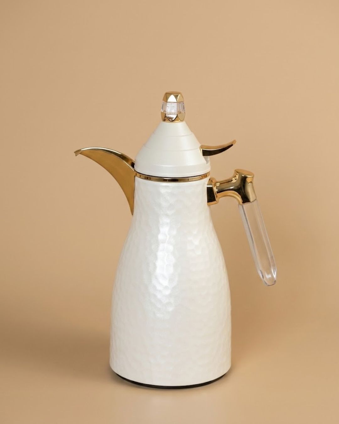 White Hammered Steel Coffee Thermos, 1 Liter Thermal Coffee Carafe, Pink Glass Vacuum Flask, Luxury Catering Coffee Dispenser, Decorative White and Gold Tea Carafe, Dallah Style Coffee Server, Insulated Beverage Carafe for Weddings, Thermal Flask for Catering Events, High End Hot Water Thermos USA, White Vacuum Insulated Pitcher