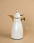 White Hammered Steel Coffee Thermos, 1 Liter Thermal Coffee Carafe, Pink Glass Vacuum Flask, Luxury Catering Coffee Dispenser, Decorative White and Gold Tea Carafe, Dallah Style Coffee Server, Insulated Beverage Carafe for Weddings, Thermal Flask for Catering Events, High End Hot Water Thermos USA, White Vacuum Insulated Pitcher