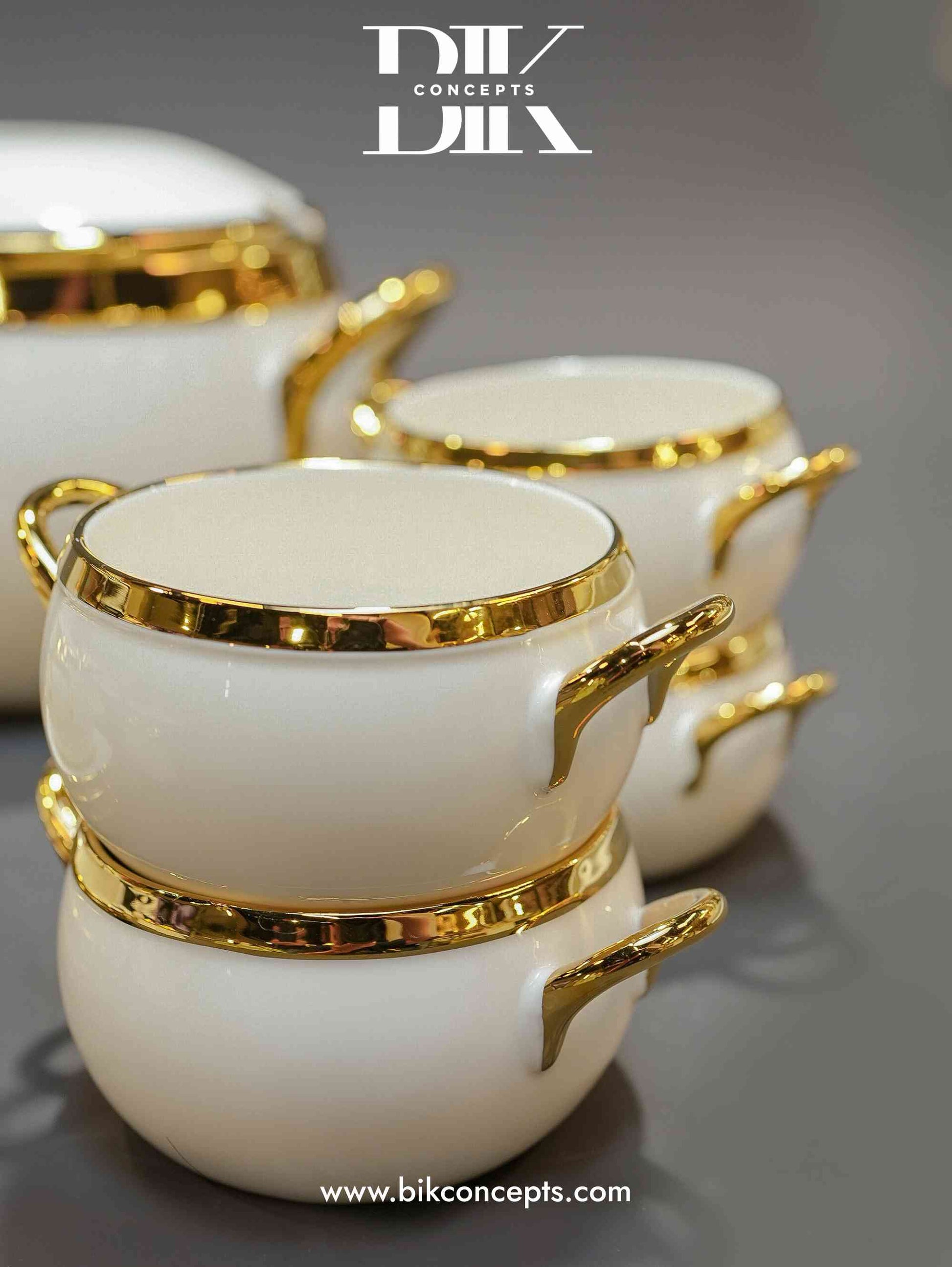 White and gold soup set, porcelain tureen set, luxury white dinnerware, ceramic soup bowls with handles, 25 piece dinner service, white gold wedding gift, formal soup serving set, elegant tableware.