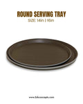 Brown non-slip serving tray, round waiter tray set, non-skid restaurant trays, professional bar tray 6 pack, rubber grip food tray, brown plastic serving platter, commercial beverage server, Buy bulk serving trays, best non-slip trays for bars, affordable restaurant supplies, professional waiter gear, heavy-duty round trays for sale