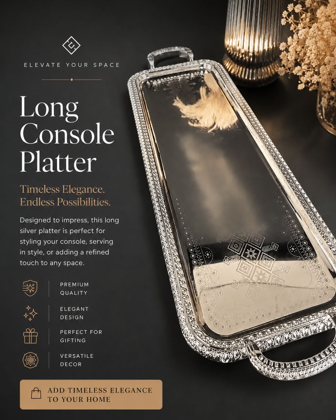 Buy luxury buffet trays, professional catering supplies wholesale, premium wedding serving platters, best long centerpieces for events, heavy-duty stainless steel platters