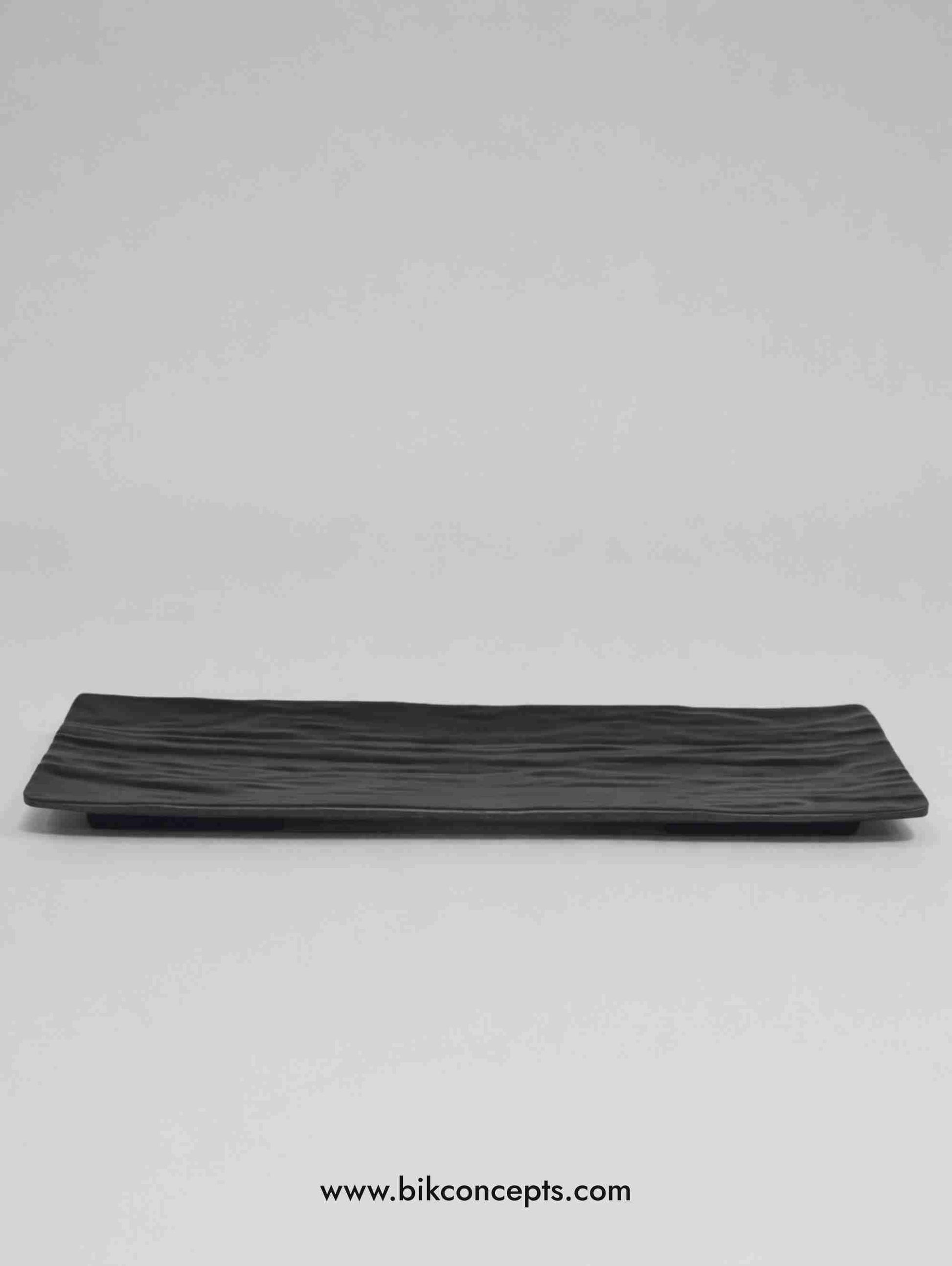 14 inch long platter, onyx melamine tray, black sushi platter, shatterproof bread tray, unbreakable appetizer server, matte black dinnerware