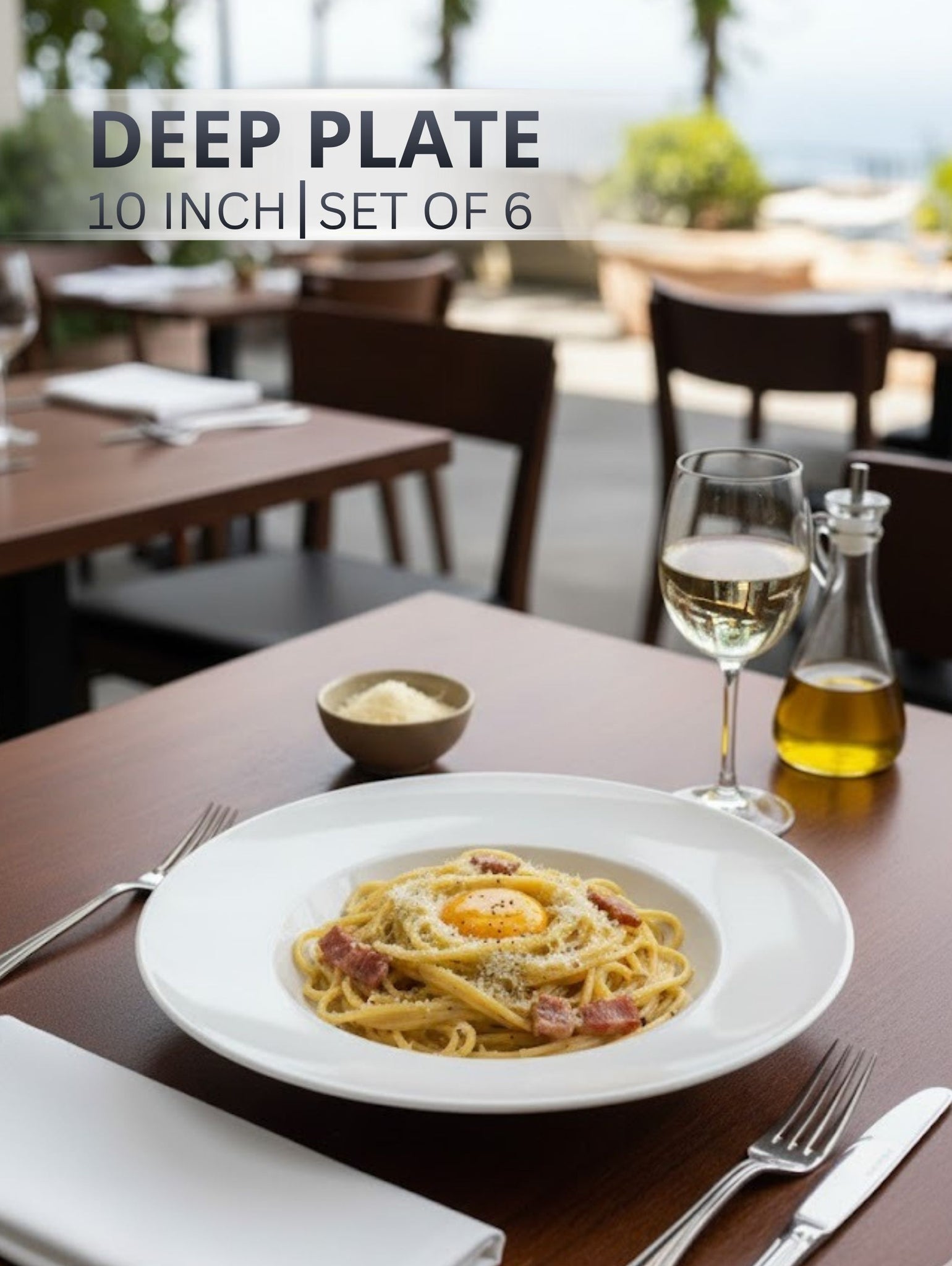 Set of 6 – Deep Plates 10-Inch Fine Bone with Wide Rim for Soup & Pasta