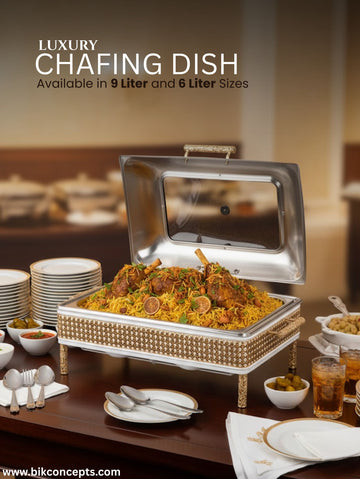 9L & 6L – Luxury Stainless Steel Chafing Dish with Gold Accents