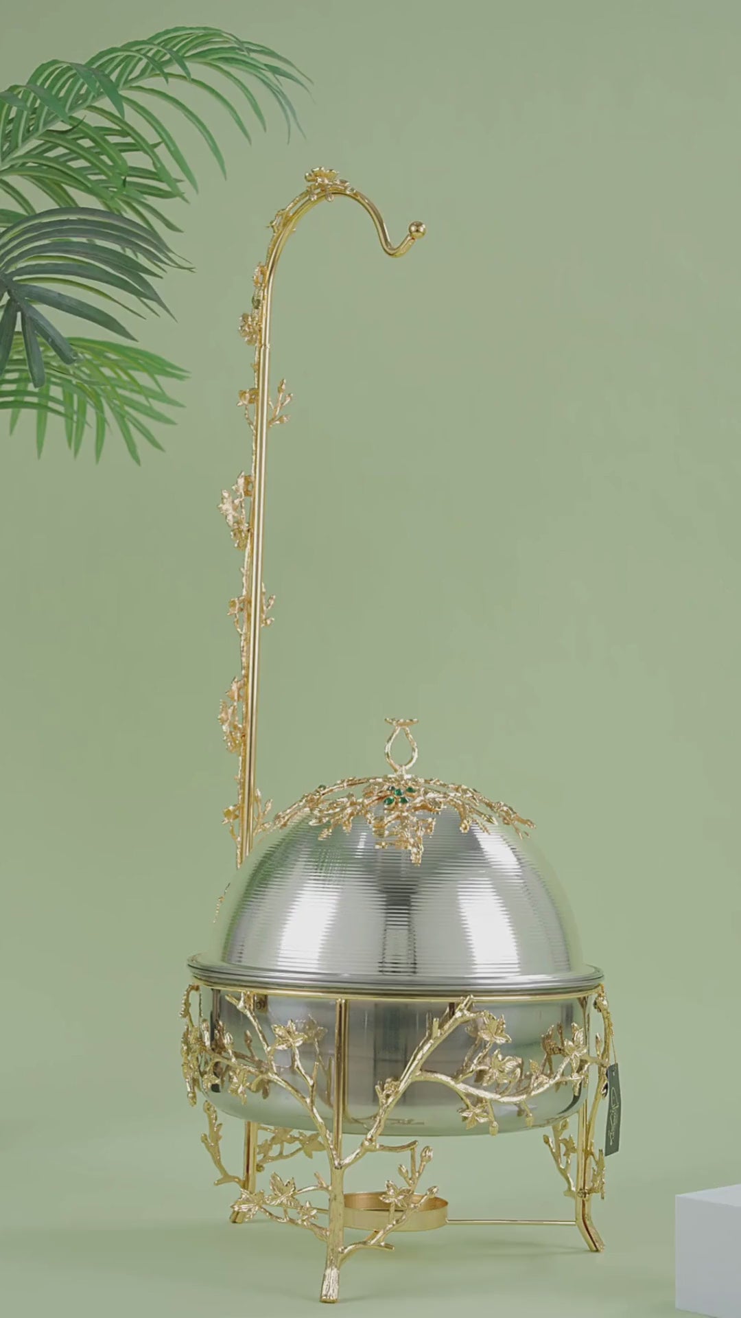 emerald chafing dish, luxury buffet server, 6 liter food warmer, gemstone catering equipment, royal buffet set, silver and emerald chafing dish