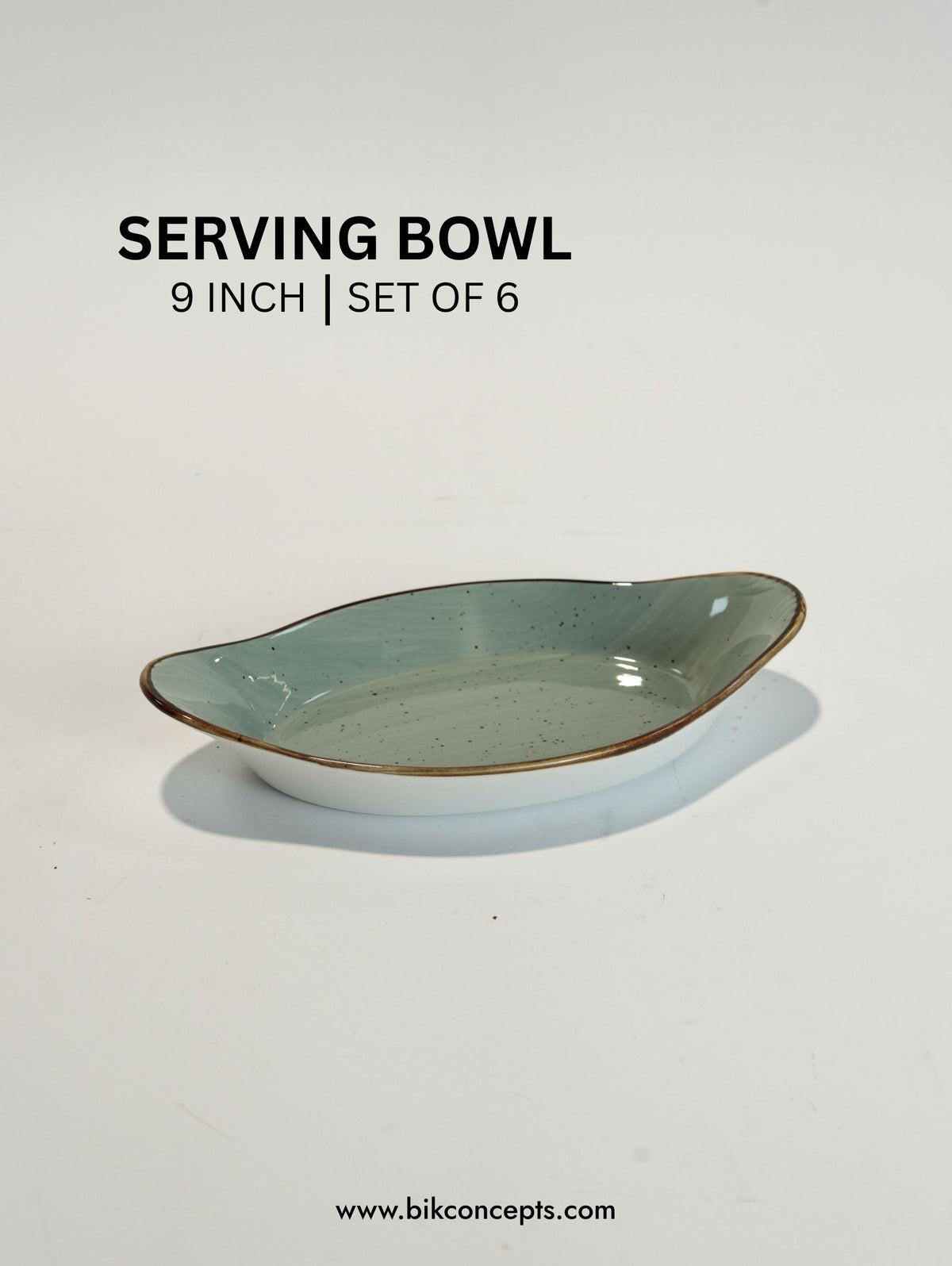 9-inch green serving bowl with speckled design