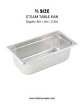 Full size steam pan, half size hotel pan, 1/3 size pan, 1/4 size pan, 1/6 size pan, 1/9 size pan, 2 inch deep steam pan, 4 inch deep hotel pan, 6 inch deep gastronorm, deep well steam pans, Steam table pans, hotel pans, GN pans, food pans, catering pans, steam table inserts, buffet pans, warming tray inserts, counter pans, service pans, cafeteria pans