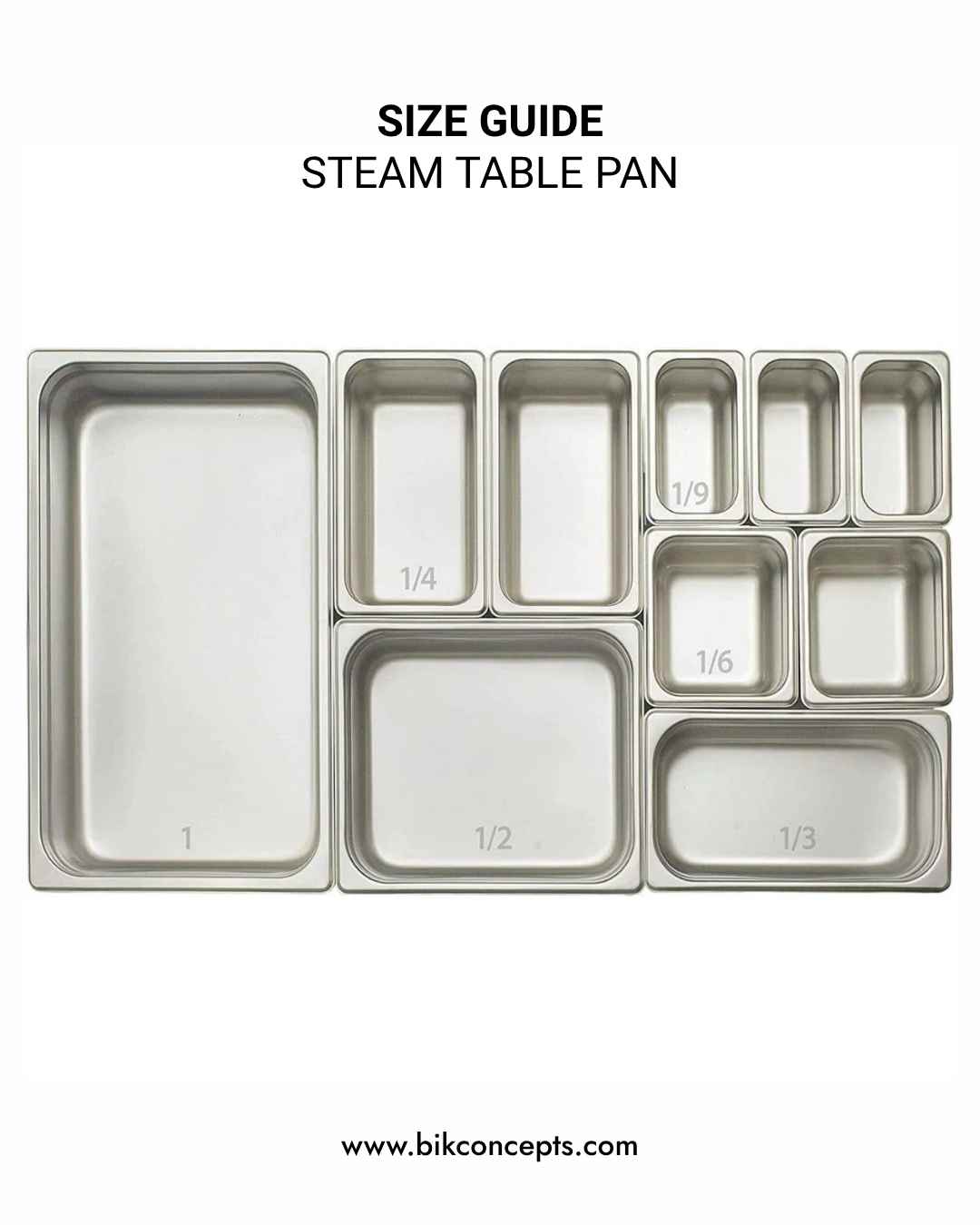 Heavy-duty stainless steel steam table pans and hotel pans in full size, half size, 1/4 size, and 1/9 size with anti-jam corners and NSF certification, featuring 22 gauge durability and 4 inch deep or 6 inch deep options for commercial kitchen and catering use, including gastronorm compatible GN pans, buffet pans, and matching stainless steel lids with handles for professional food service and hotel procurement.