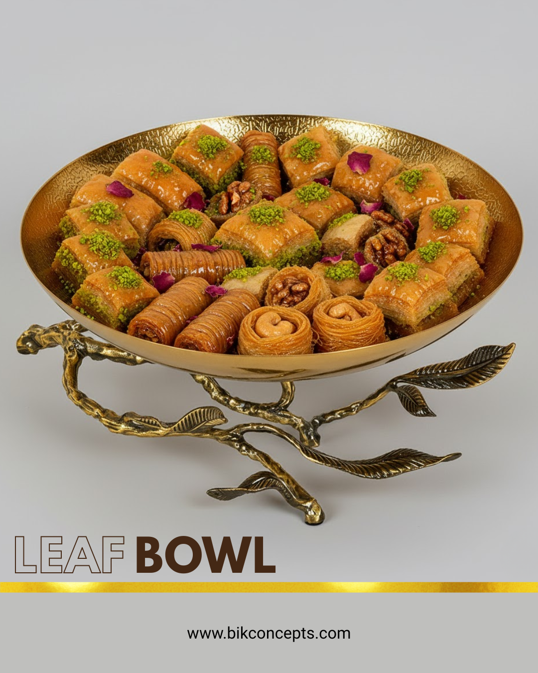 Premium Textured Serving Bowl | Opulent Gold | Antiqued Branch Stand