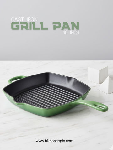 Enameled Cast Iron Grill Pan 10 inch – Perfect for Indoor Grilling & Searing