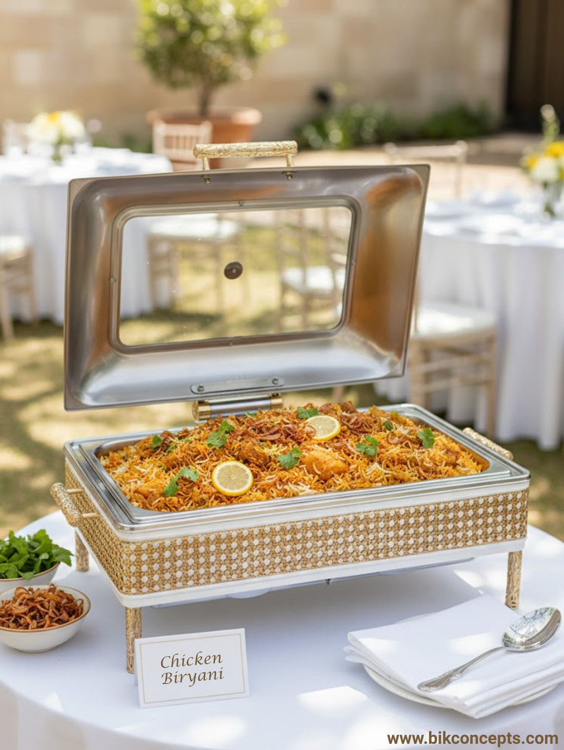 9L & 6L – Luxury Stainless Steel Chafing Dish with Gold Accents