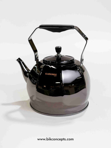 Charcoal grey tea kettle, matte black whistling kettle, 2L stainless steel kettle, modern stovetop kettle, wood handle tea pot, induction safe kettle, grey kitchen decor, minimalist water boiler.