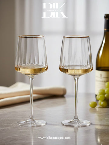 White Wine Glasses with Gold Rim – Luxury Glassware Set | Set of 6