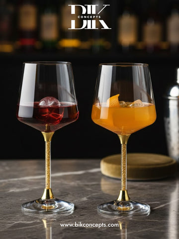 Crystal Cocktail Glasses with Swarovski Style Gold Stem, crystal glassware, Formal Dining Glassware, Modern Handcrafted Glassware