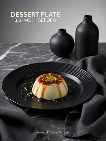 Set of 6 | 8.5-Inch Midnight Black Porcelain Dessert Plate